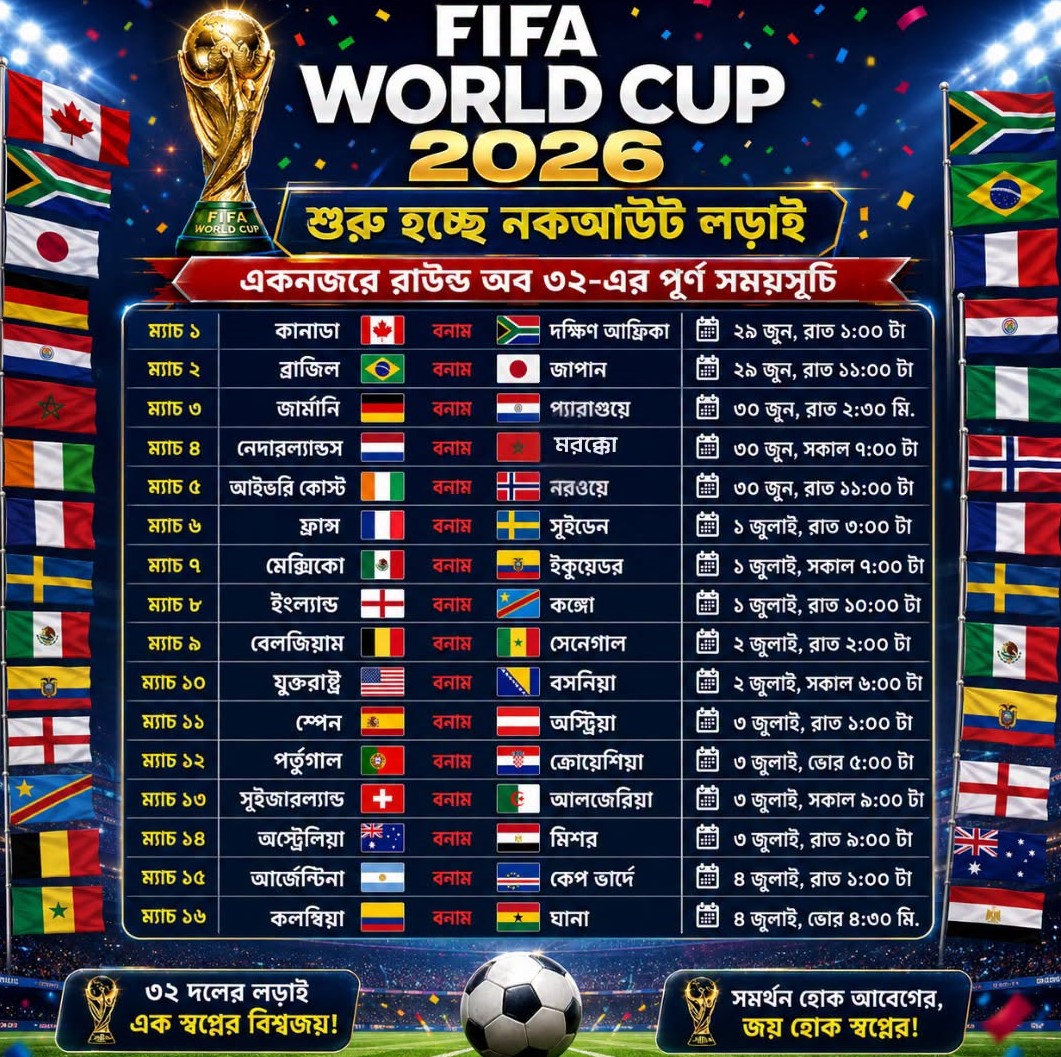 নকআউট পর্বে যে ৩২ দল