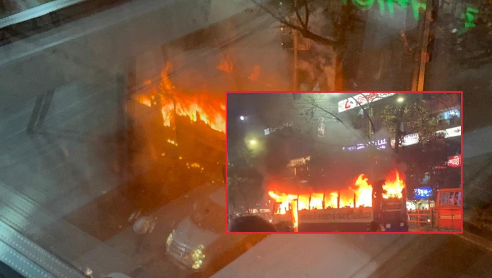 ধানমণ্ডির ল্যাবএইড হাসপাতালের সামনে বাসে আগুন