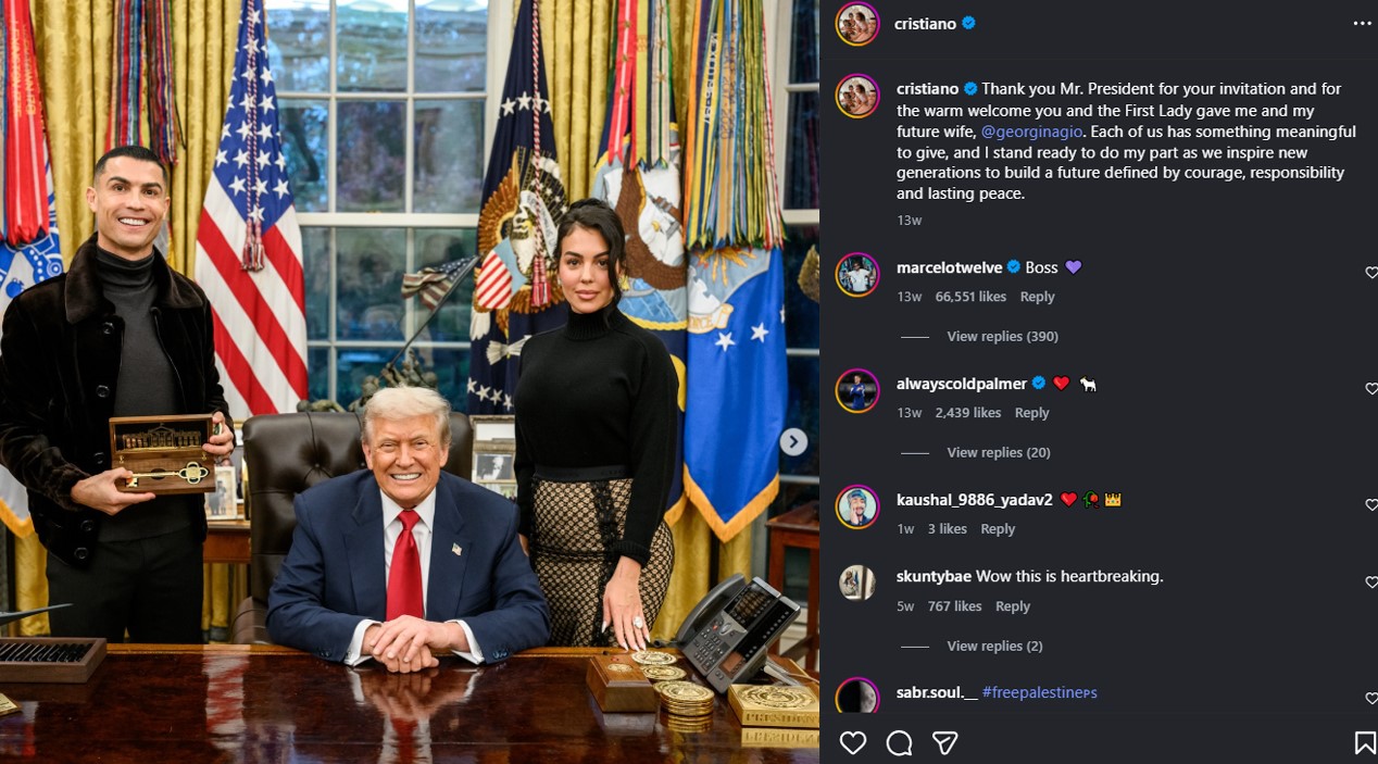 রোনালদোকে ‘সর্বকালের সেরা’ উল্লেখ করলেন  ট্রাম্প