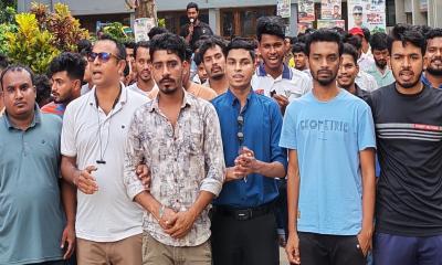 বাঞ্ছারামপুরে ধানের শীষের প্রার্থীর জন্য বিক্ষোভ মিছিল