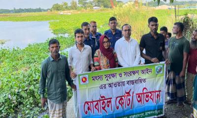 বাঞ্ছারামপুরে নদী দখল করে মাছ শিকার